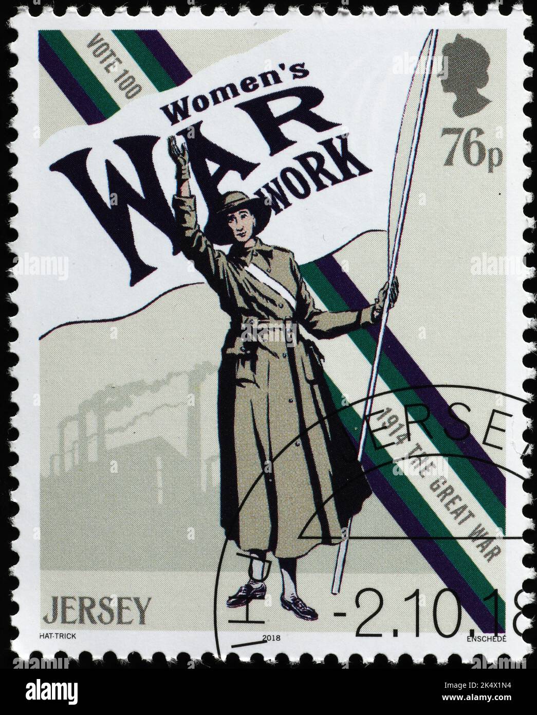 Lavoro di guerra delle donne celebrato sul francobollo da Jersey Foto Stock