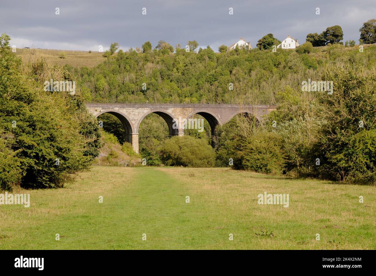 Il Viadotto di Headstone vicino alla testa di Monsal. Il viadotto è ora un sentiero multiuso, i suoi cinque archi che attraversano il fiume Wye. Si tratta di una struttura di grado 2. Foto Stock