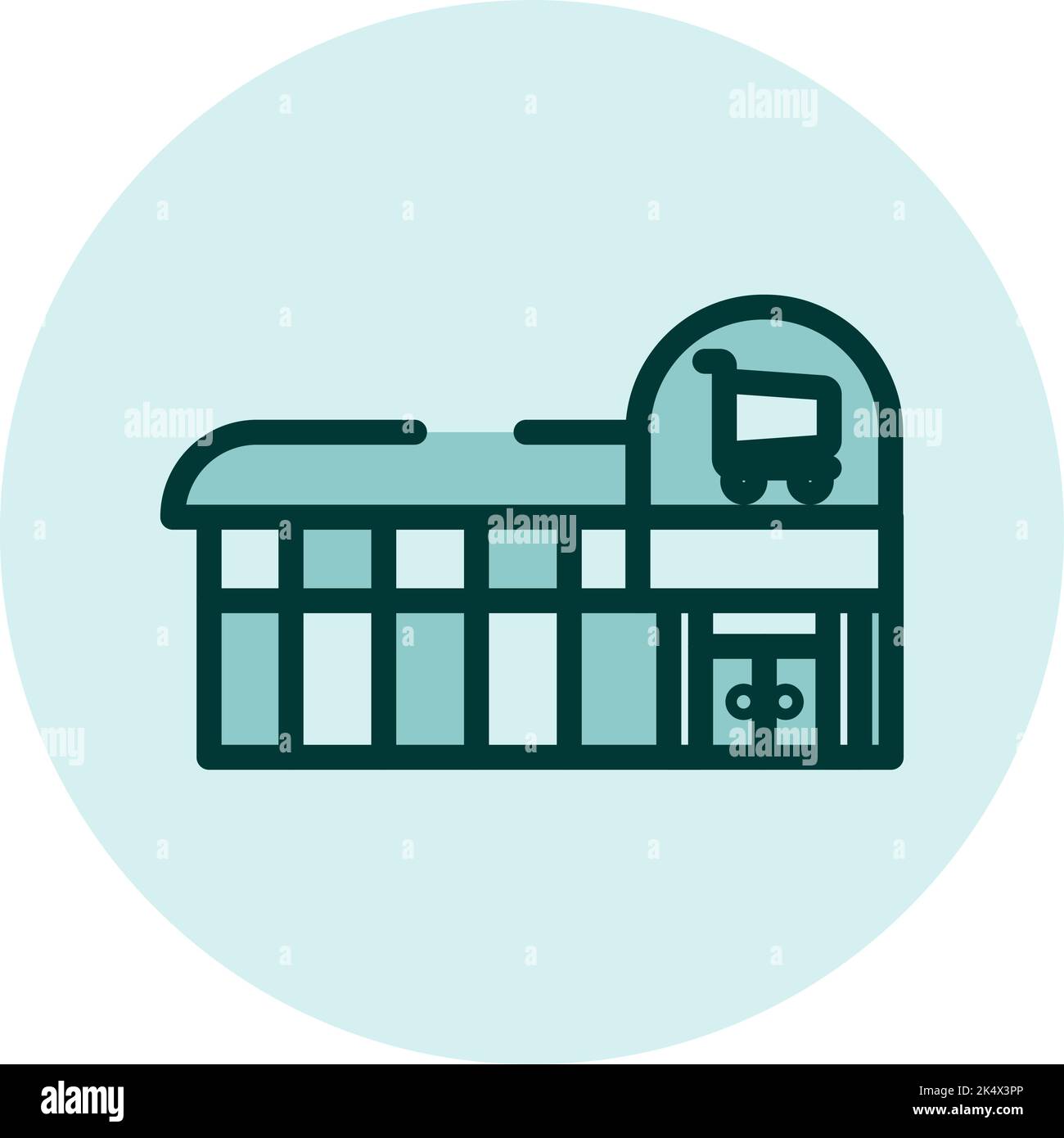 Supermercato edificio, illustrazione, vettore su sfondo bianco. Illustrazione Vettoriale