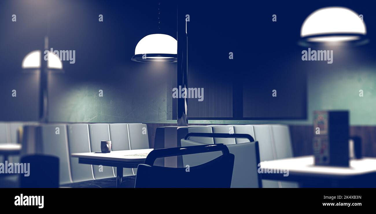 mobili diner con tavoli e coch 3d illustrazione Foto Stock