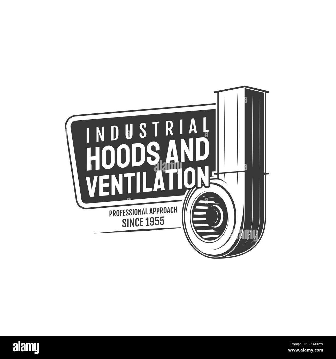 Icona ventilazione industriale, cappa e scarico cucina o simbolo vettore gamma stufa. Sistemi di ventilazione dell'aria, elettrodomestici o estrattori di odori e apparecchiature professionali per la pulizia dell'aria Illustrazione Vettoriale