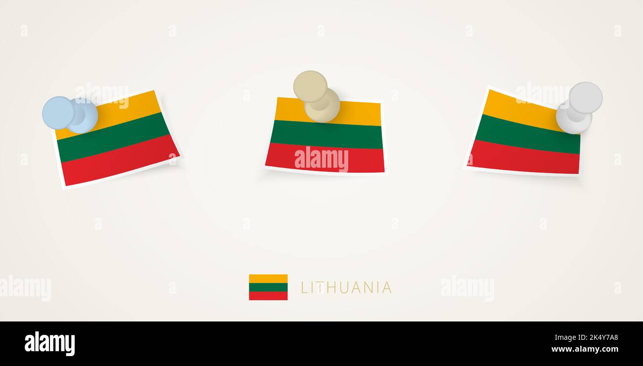 Bandiera lituana con perni in forme diverse con angoli attorcigliati. Vista dall'alto dei puntini vettoriali. Allarme impostato. Illustrazione Vettoriale