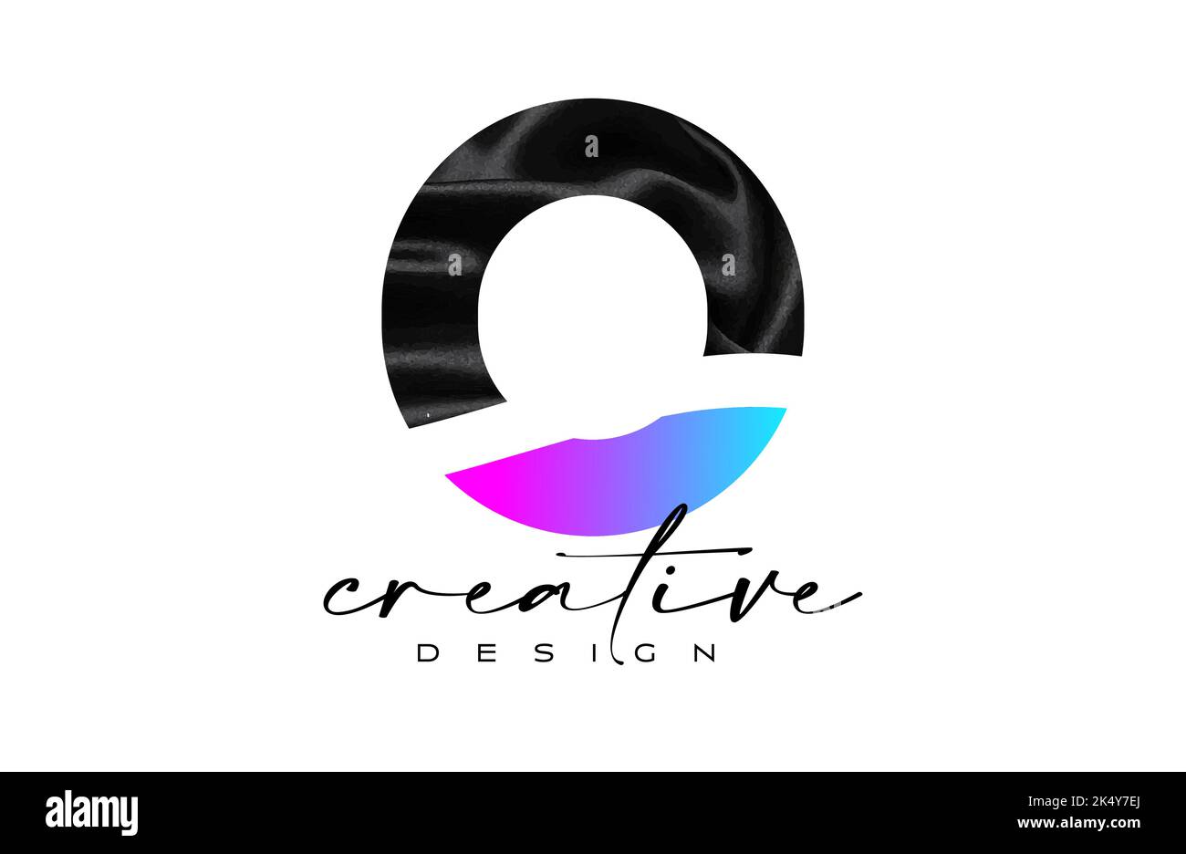 Lettera o di seta nera Design con logo con tessuto materiale tessile tessuto e vettore di design creativo. Elegante logo lettera o in tela di seta nera Illustrazione Illustrazione Vettoriale
