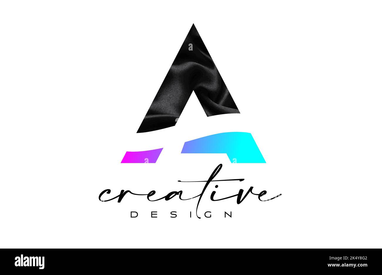 Lettera di seta nera Un disegno del marchio con tessuto del materiale e vettore creativo di disegno. Lettera elegante Un logo realizzato in tela di seta nera Illustrazione Illustrazione Vettoriale