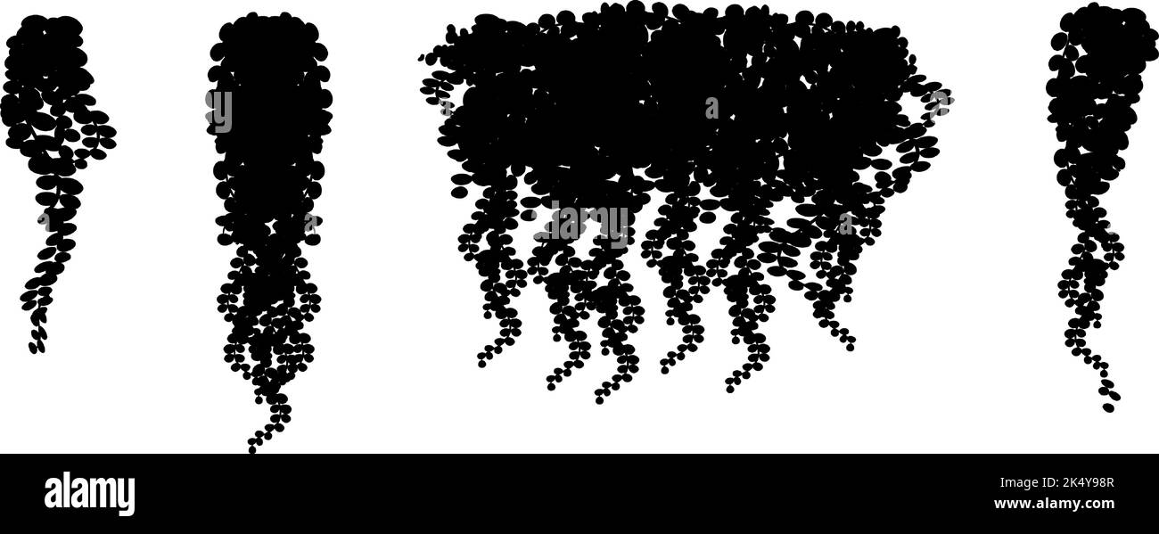 Arbusto giardino realistico, cespuglio stagionale, bosso, albero corona cespuglio fogliage.Set di piante nere ornamentali in forma di hedge.for decorare di un parco, un giardino o una recinzione. Illustrazione Vettoriale