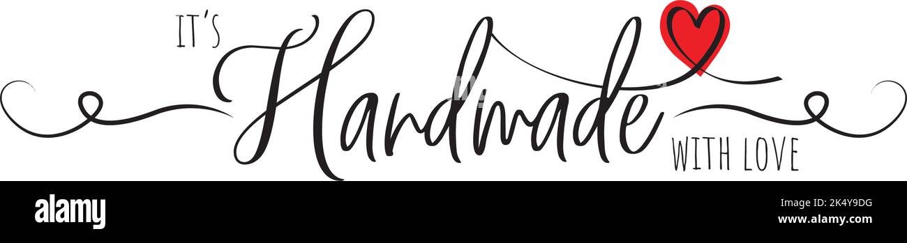 È fatto a mano con amore, vettore. Illustrazione in vetro Martini. Design stencil. Disegno di grafica con testo isolato su sfondo bianco. Minimalista Illustrazione Vettoriale