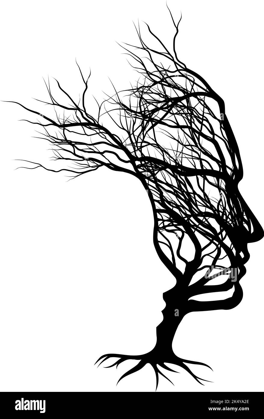 Optical Illusion Tree Man Donna Coppia volti Illustrazione Vettoriale