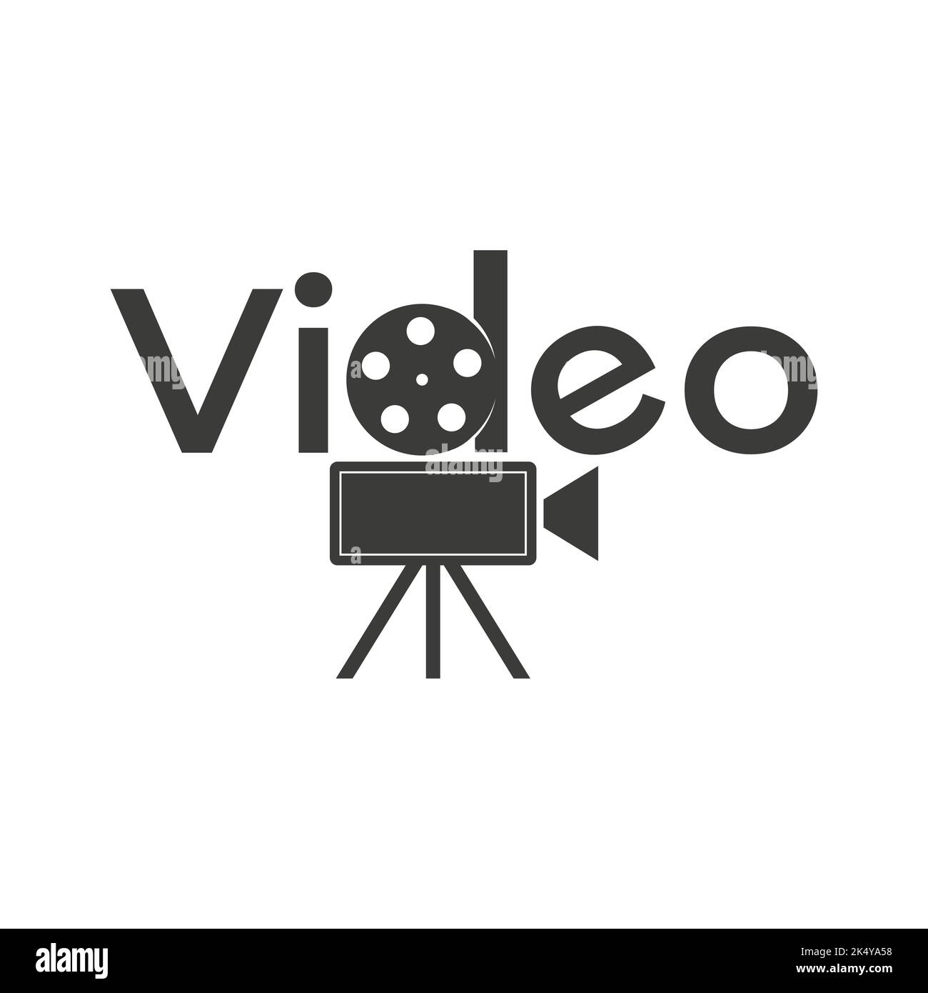 Logo del segno di parola videocamera vintage per la produzione cinematografica Illustrazione Vettoriale