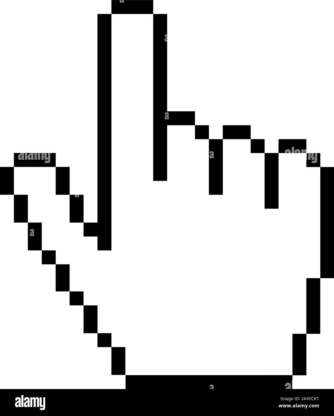 Cursore a mano pixel. Simbolo del puntatore a pressione retrospettiva Illustrazione Vettoriale