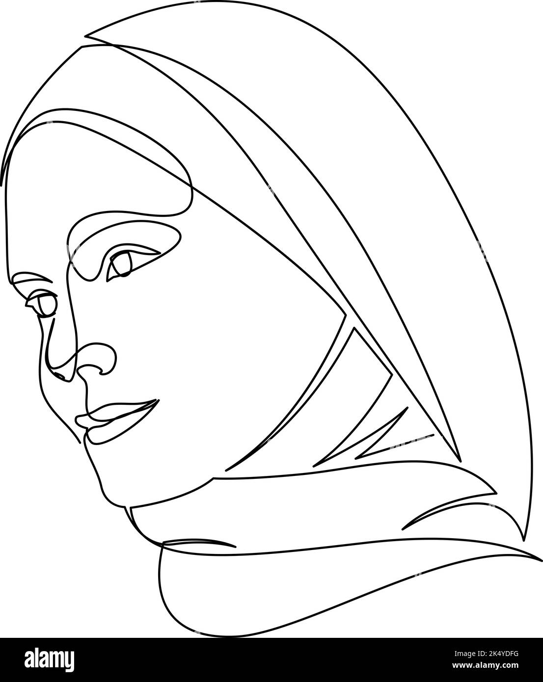 Bella donna in hijab disegno a linea continua. Stile minimalista, un'arte di linea Illustrazione Vettoriale