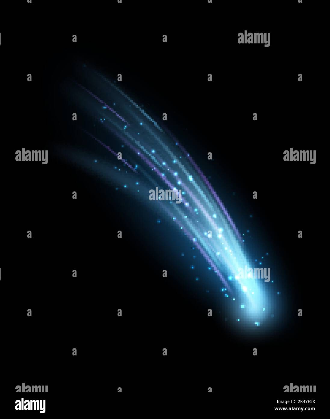 Cometa spaziale con sentiero blu luminoso. meteorite che cade Illustrazione Vettoriale