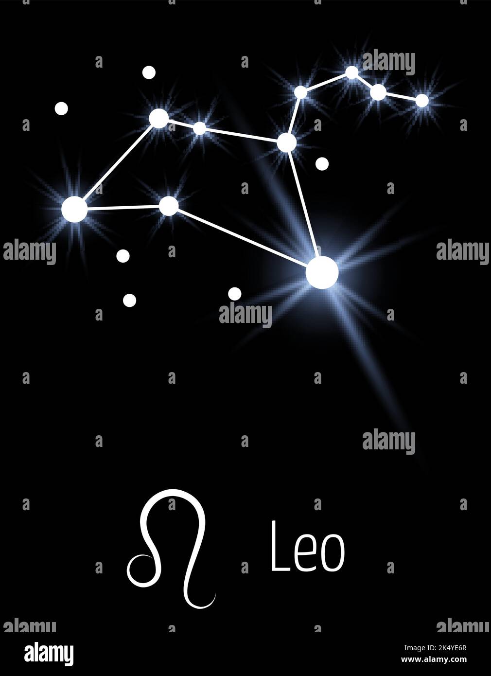 Segno zodiacale Leo. Stelle nel modello di scheda spazio notturno Illustrazione Vettoriale