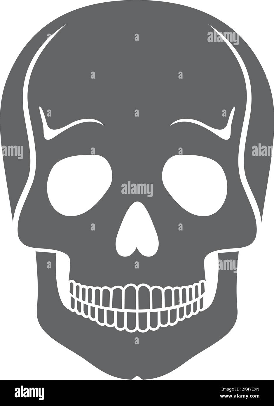Icona nera del cranio. Struttura ossea della testa anteriore Illustrazione Vettoriale
