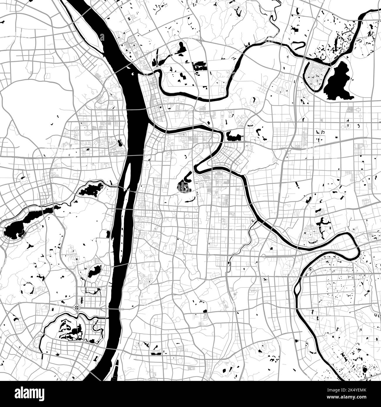 Mappa della città di Changsha. Poster in bianco e nero urbano. Immagine della mappa stradale con vista dell'area metropolitana. Illustrazione Vettoriale
