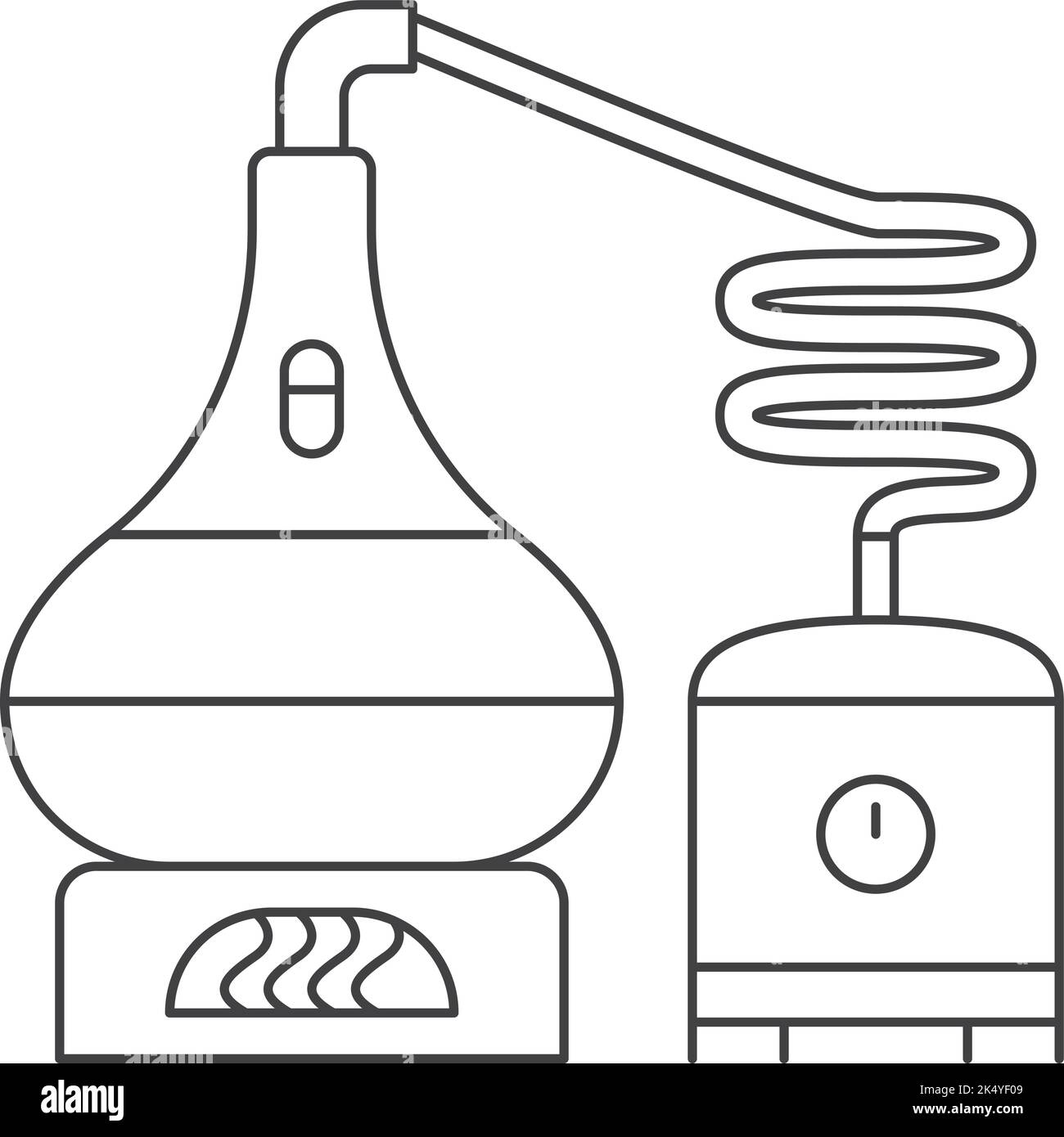 Icona distillazione. Simbolo della linea di produzione delle bevande Illustrazione Vettoriale