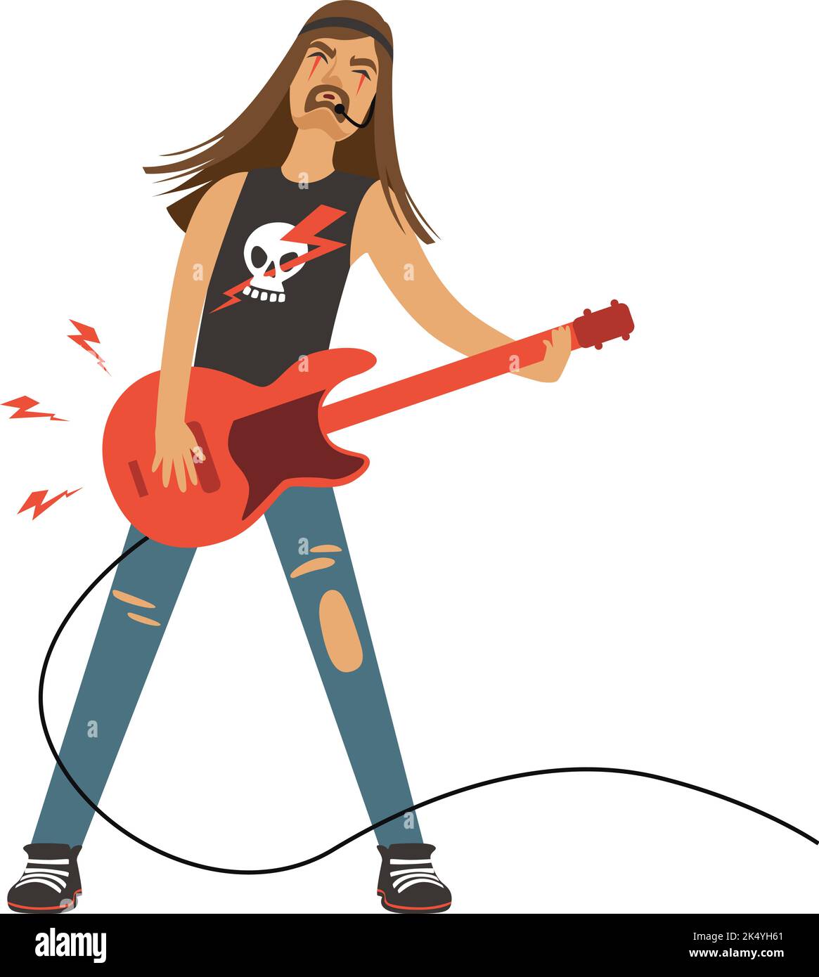 Chitarrista elettrico. Personaggio cantante rock star Illustrazione Vettoriale