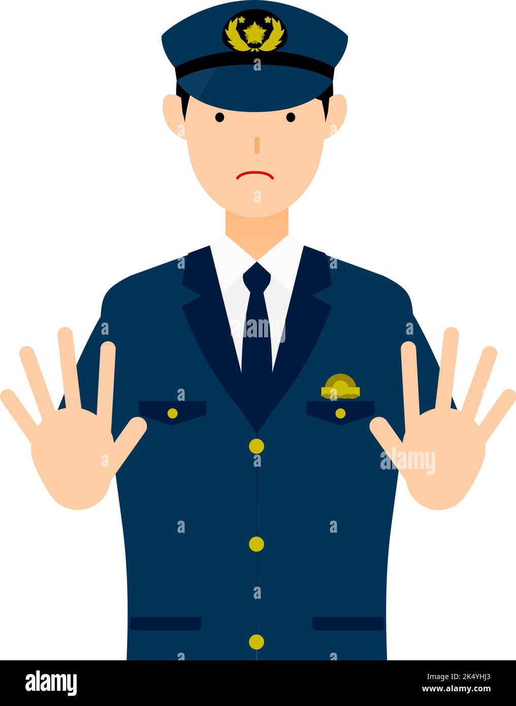 Giovane poliziotto maschile in posa, mettendo entrambe le mani fuori di fronte a voi per fermare Illustrazione Vettoriale