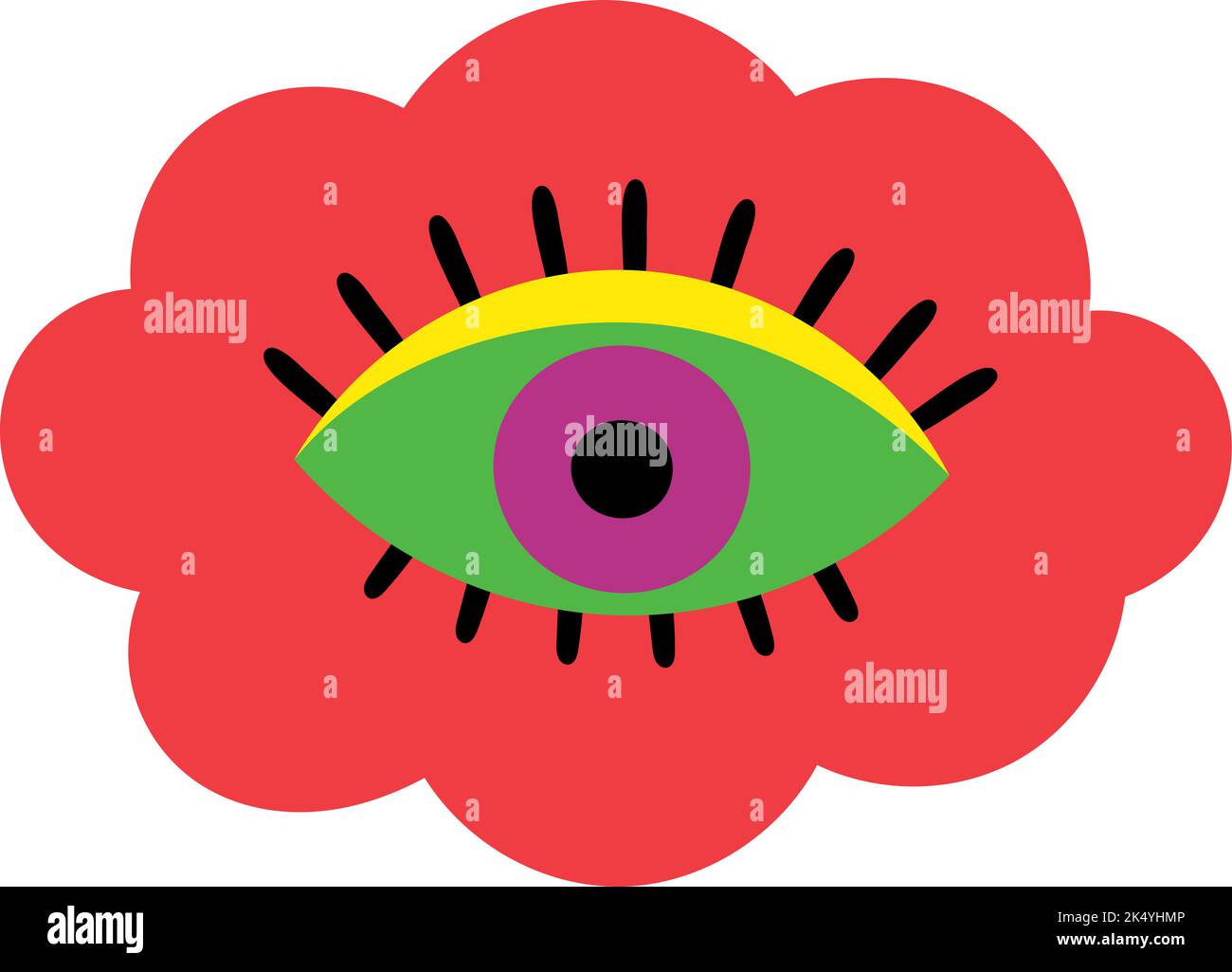 Icona nuvola oculare psichedelica. Simbolo retro trippy Illustrazione Vettoriale