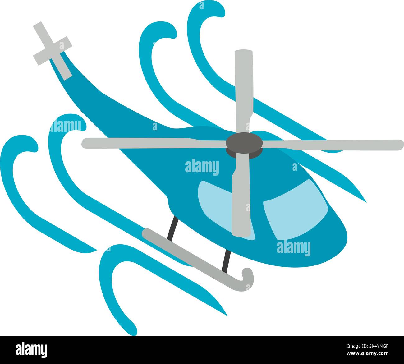 Elicottero icona vettore isometrico. Elicottero passeggeri blu che vola in flusso d'aria. Rotorcraft, hoverplane, trasporto aereo Illustrazione Vettoriale