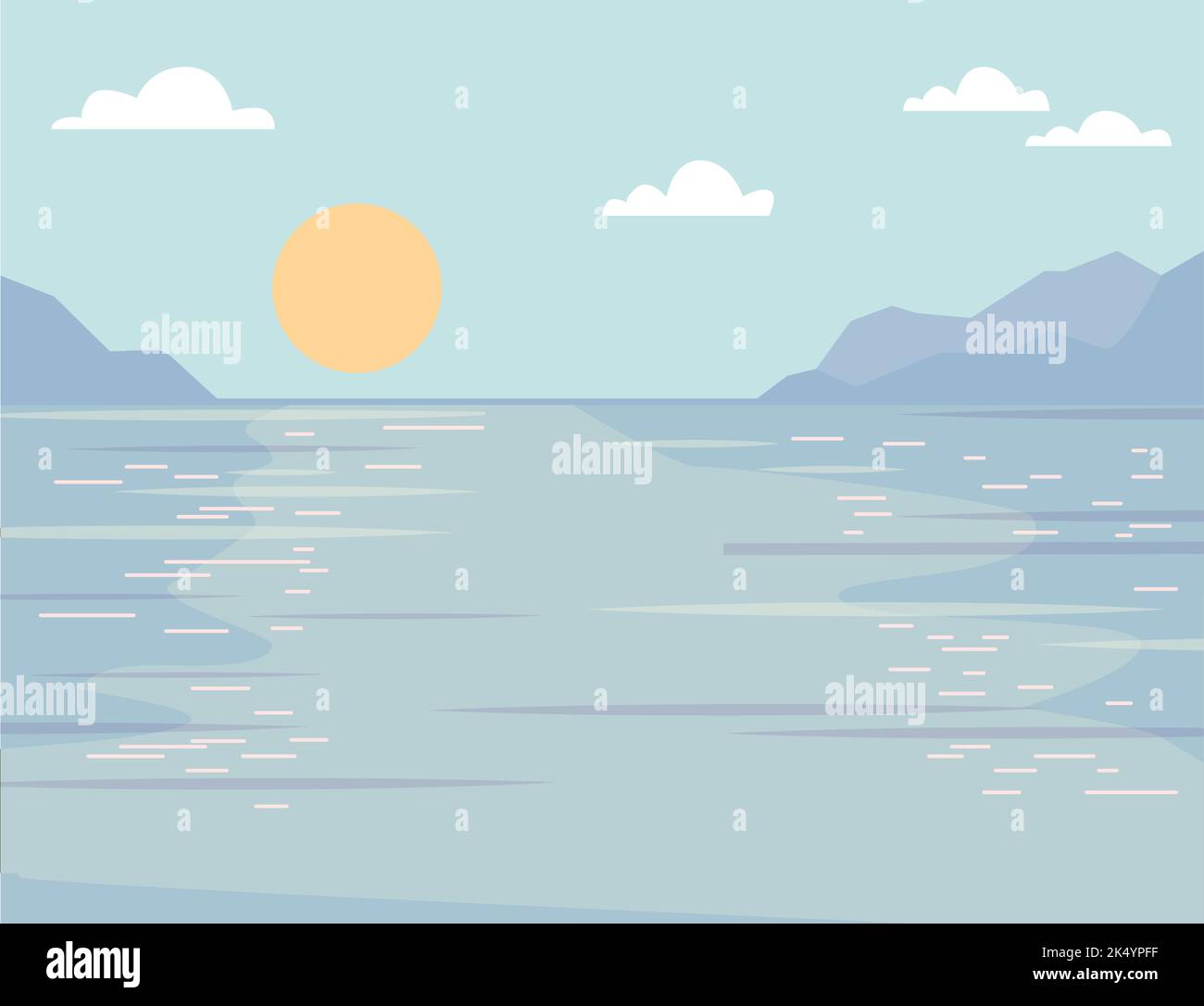 Giornata di sole sulla costa. Sfondo della scena del lago. Illustrazione vettoriale Illustrazione Vettoriale