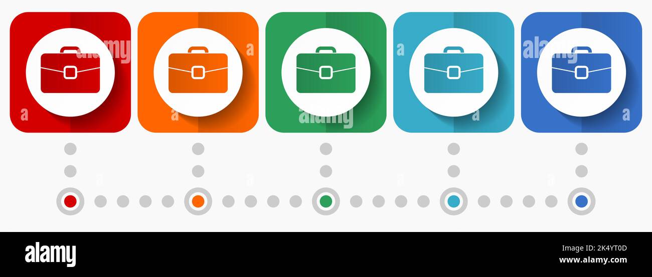 Valigetta, borsa, custodia, icone dei vettori aziendali, modello infografico, set di simboli di progettazione piatti in 5 opzioni di colore Illustrazione Vettoriale