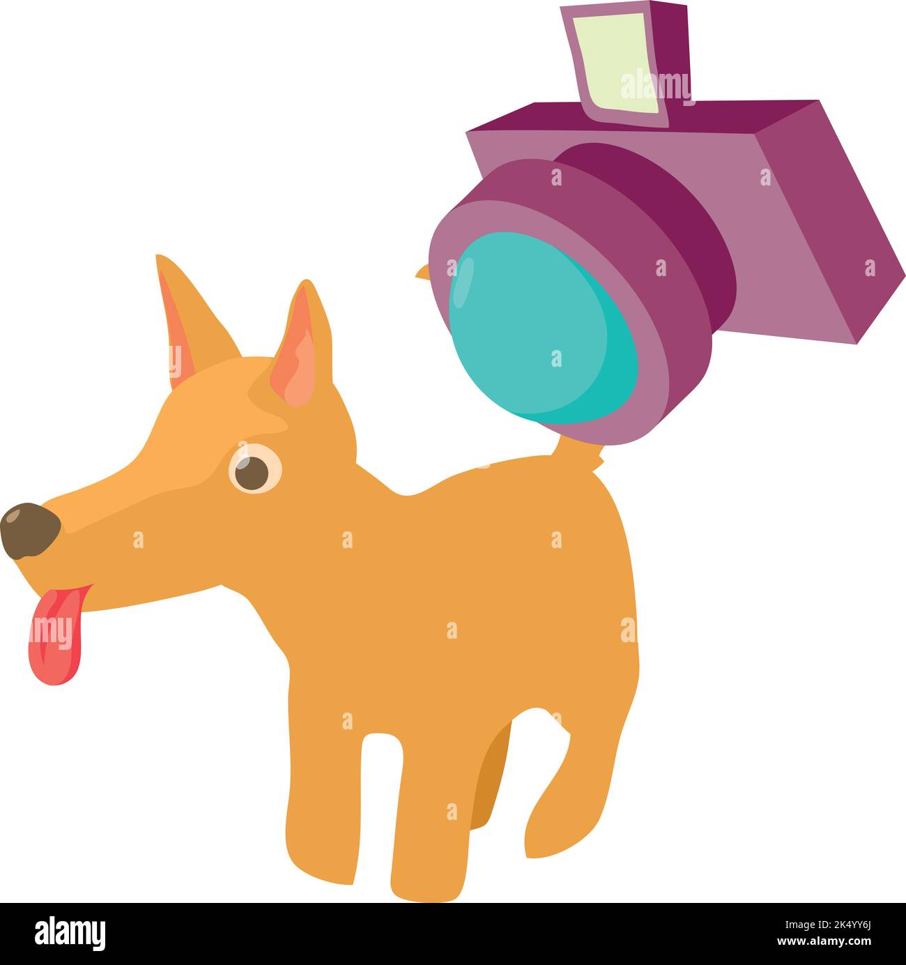 Fotografare il vettore isometrico dell'icona del cane. Linguetta fuori cane e foto icona fotocamera. Fotografia, hobby Illustrazione Vettoriale