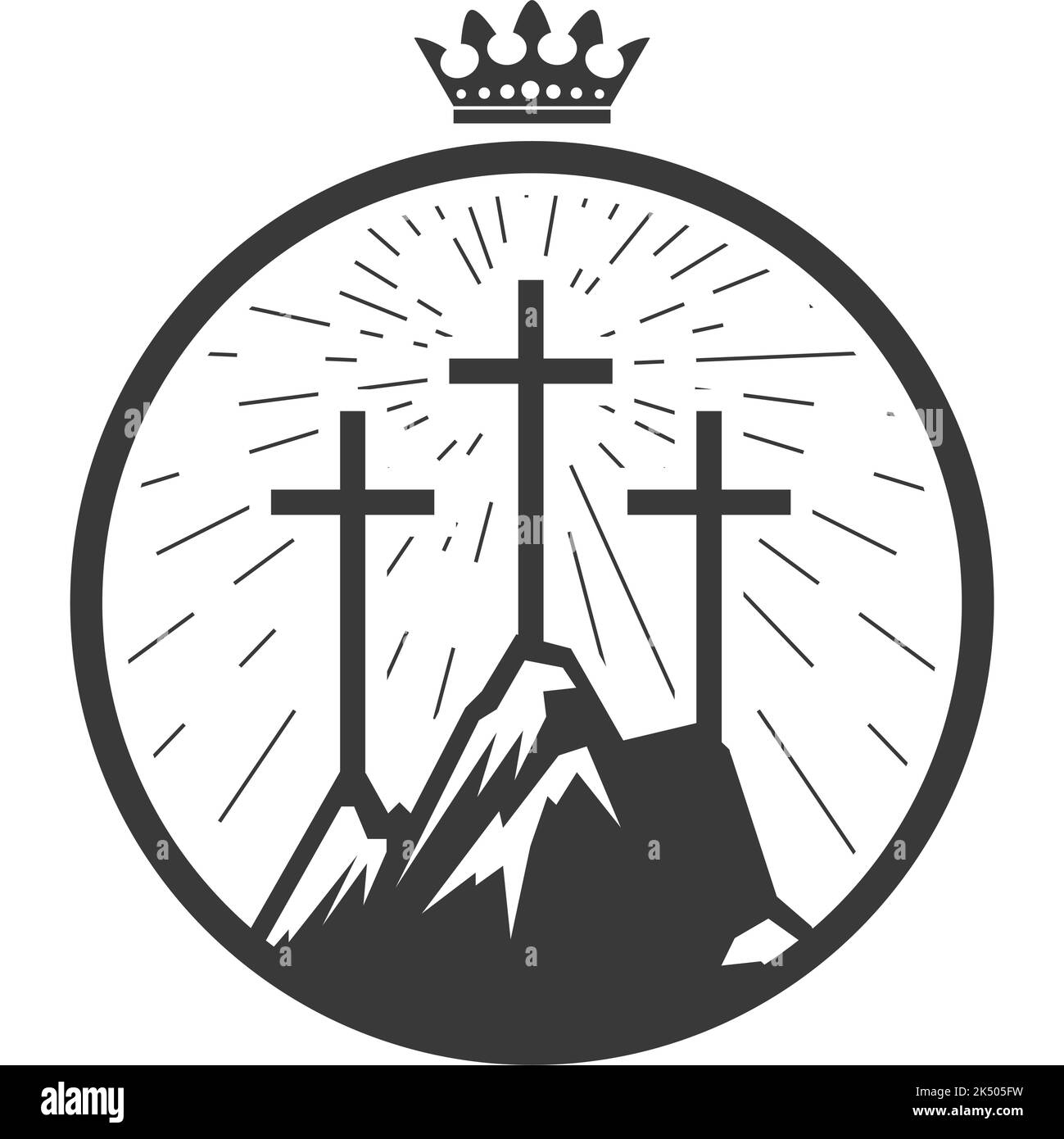 Tre croci sul Golgota, collina della crocifissione a gerusalemme, Calvario biblico, vettore Illustrazione Vettoriale