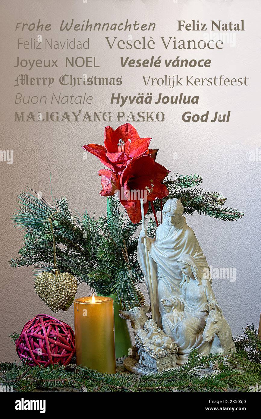 Weihnachtskarte mehrsprachig Foto Stock