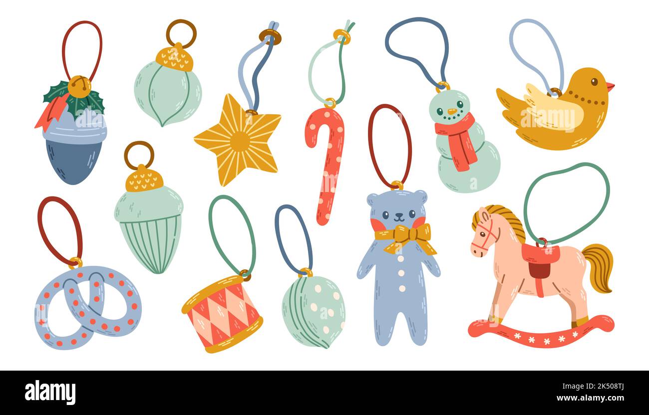 Natale decorazioni giocattoli impostare piatto disegno vettore Illustrazione Vettoriale