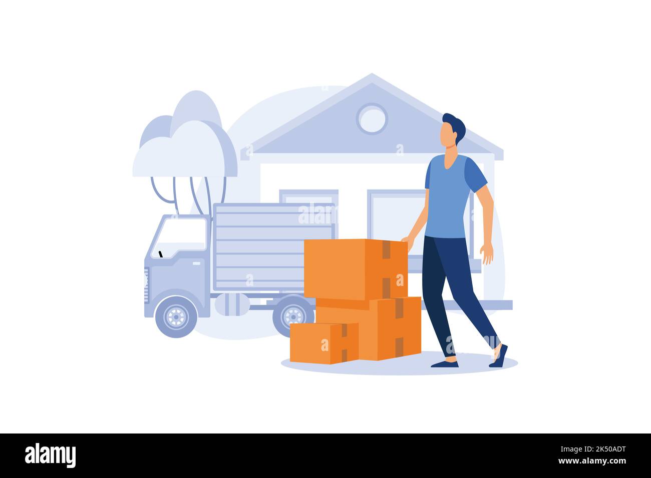 Moving House Service Illustration ispirazione esclusiva per il design. In movimento con varie scatole a nuova casa. Illustrazione Vettoriale Moving House Service Illustration ispirazione esclusiva per il design. In movimento con varie scatole a nuova casa. Illustrazione Vettoriale