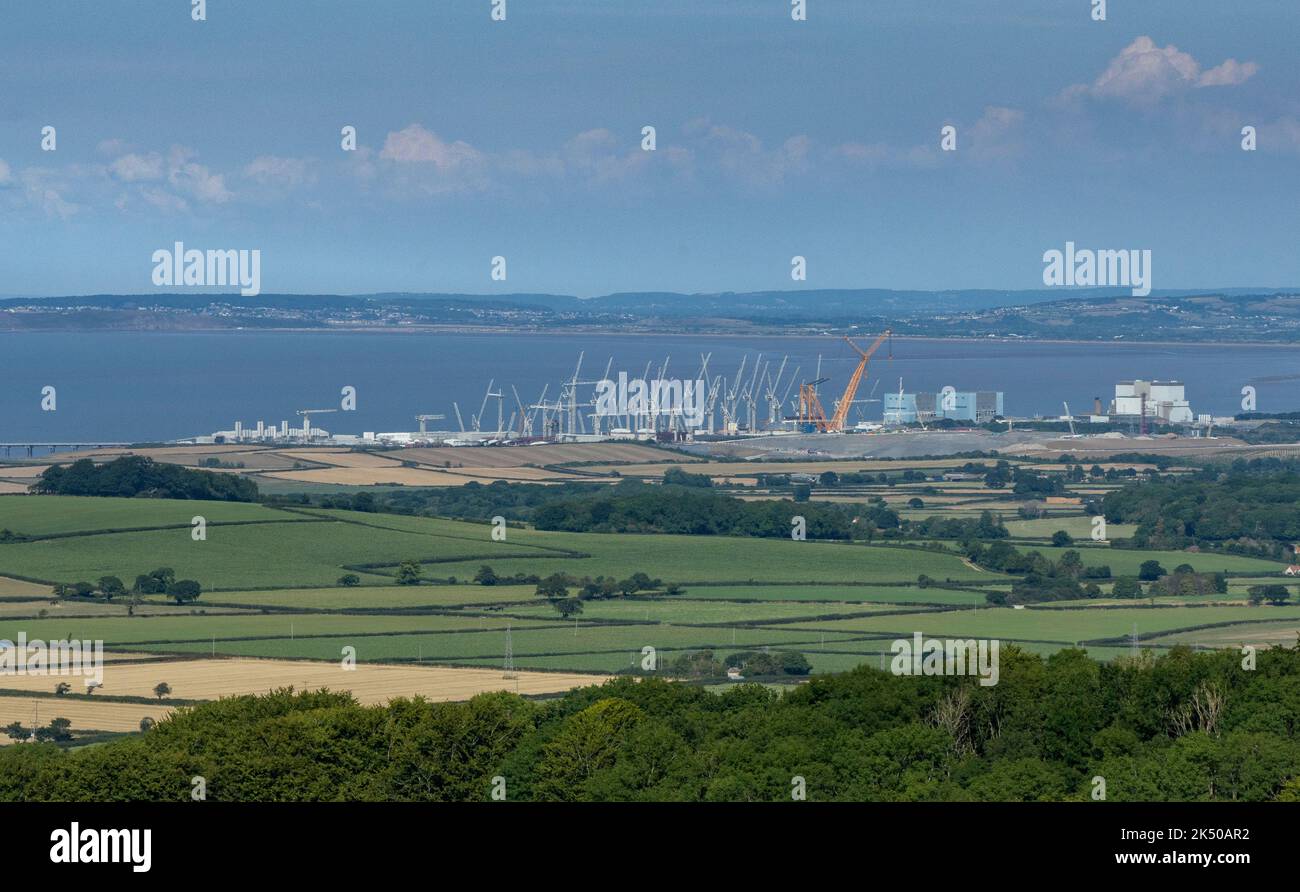 Lavori di costruzione nella centrale nucleare di Hinkley Point C, HPC, Bristol Channel, Somerset, Inghilterra Foto Stock