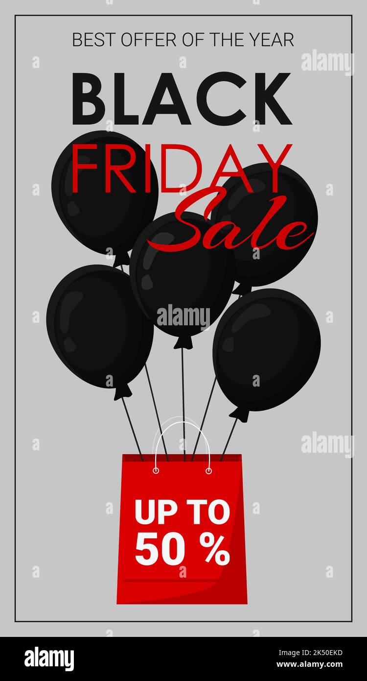 Text Black Friday sale fino a 50 palloncini e pacchetto Illustrazione Vettoriale