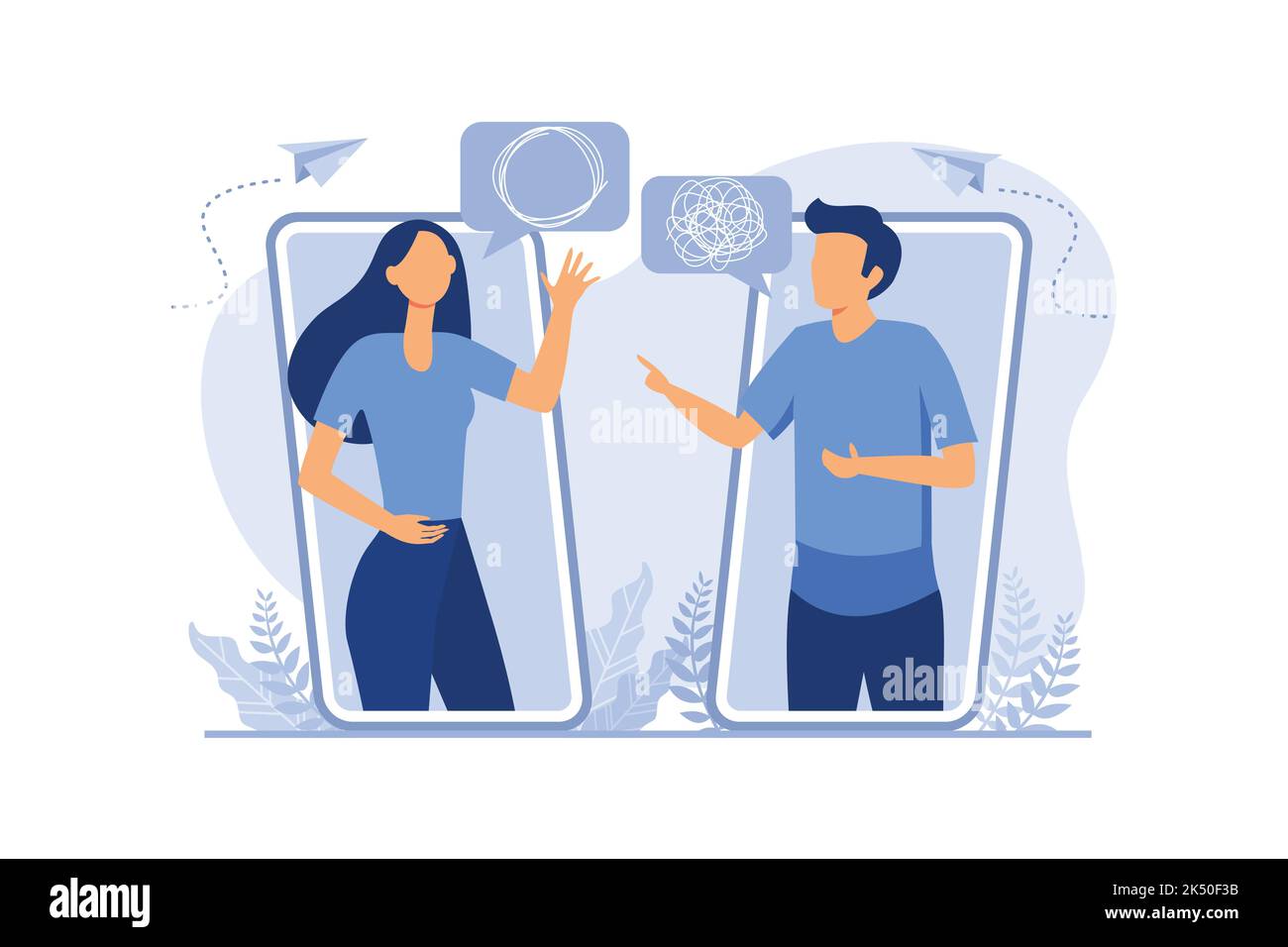 groviglio aggrovigliato e sconnesso. metafora astratta, concetto di business problem solving, comunicazione online problema e risoluzione domanda vettore flat mo Illustrazione Vettoriale