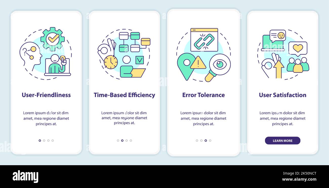 Metriche di base per la schermata dell'app mobile di onboarding dei test di usabilità Illustrazione Vettoriale