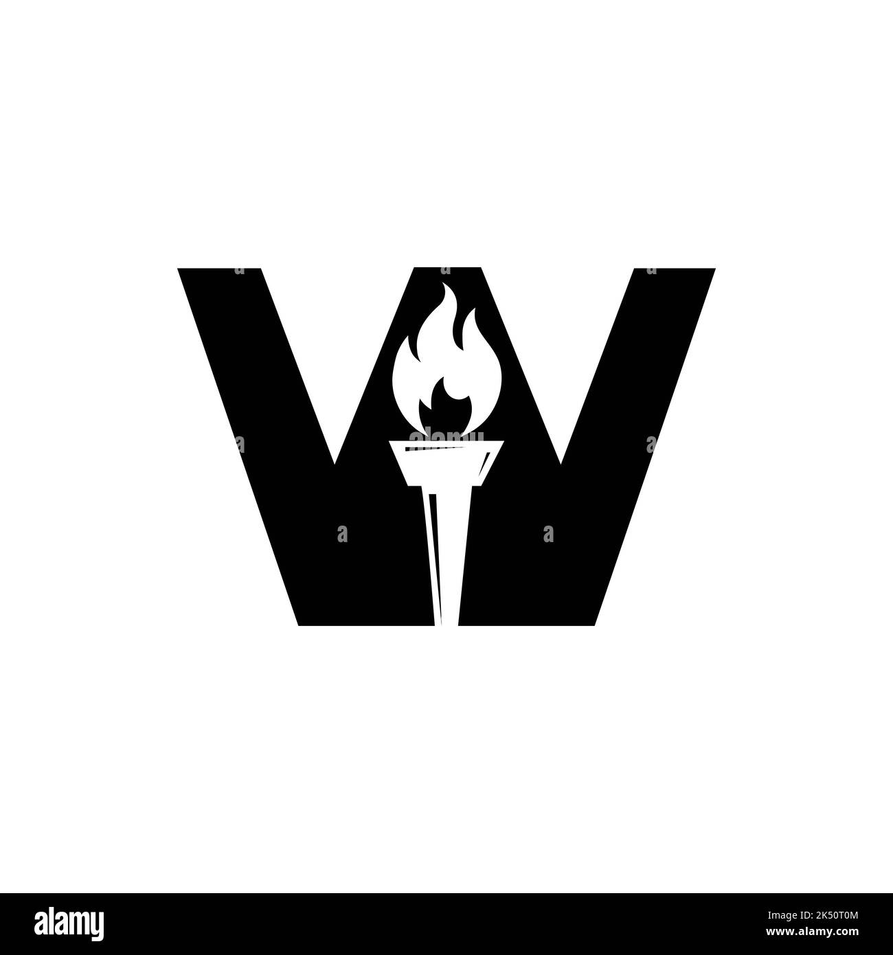Lettera iniziale W concetto di torcia con icona di fuoco e torcia simbolo vettoriale Illustrazione Vettoriale