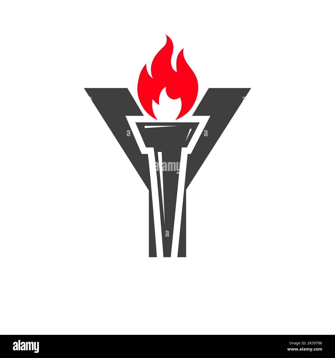 Lettera iniziale Y concetto di torcia con icona di fuoco e torcia simbolo vettoriale Illustrazione Vettoriale