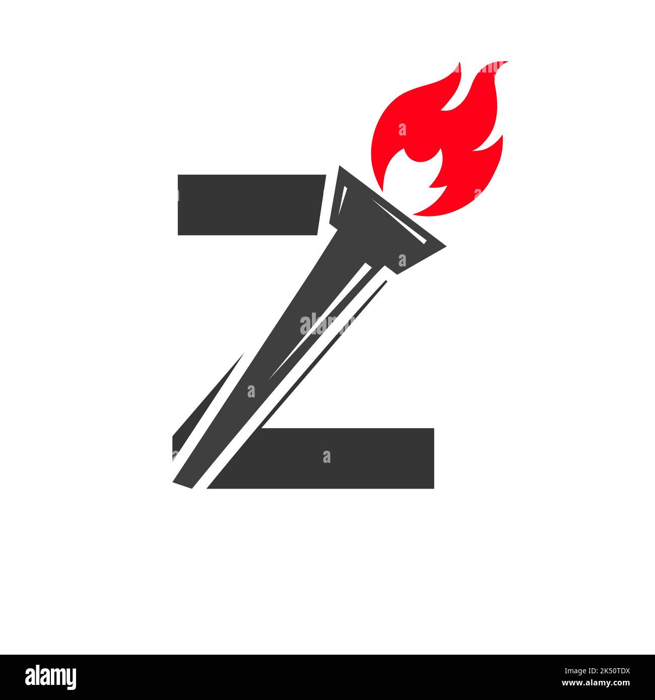 Lettera iniziale concetto di torcia da fuoco Z con icona di fiamma e torcia simbolo vettoriale Illustrazione Vettoriale