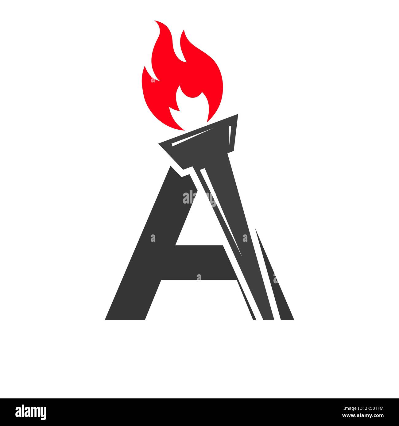 Lettera iniziale Concetto di torcia con icona di fuoco e torcia simbolo vettoriale Illustrazione Vettoriale