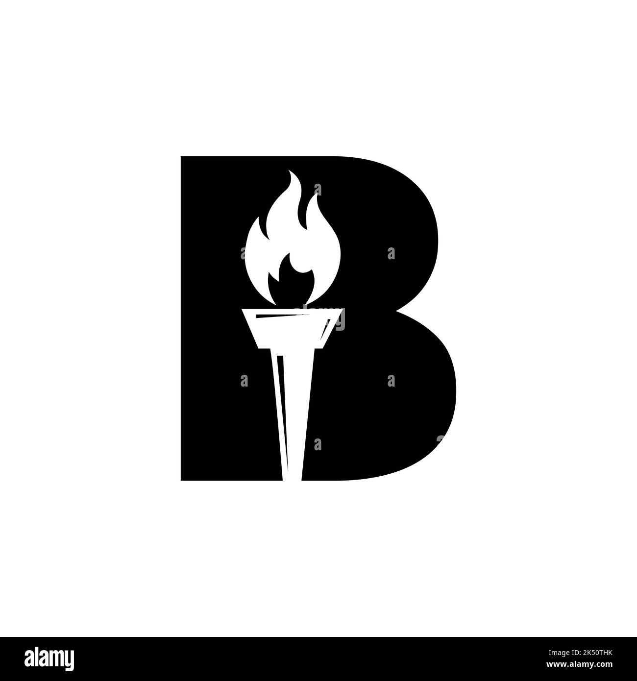 Lettera iniziale B concetto di torcia da fuoco con simbolo vettoriale icona di fiamma e torcia Illustrazione Vettoriale