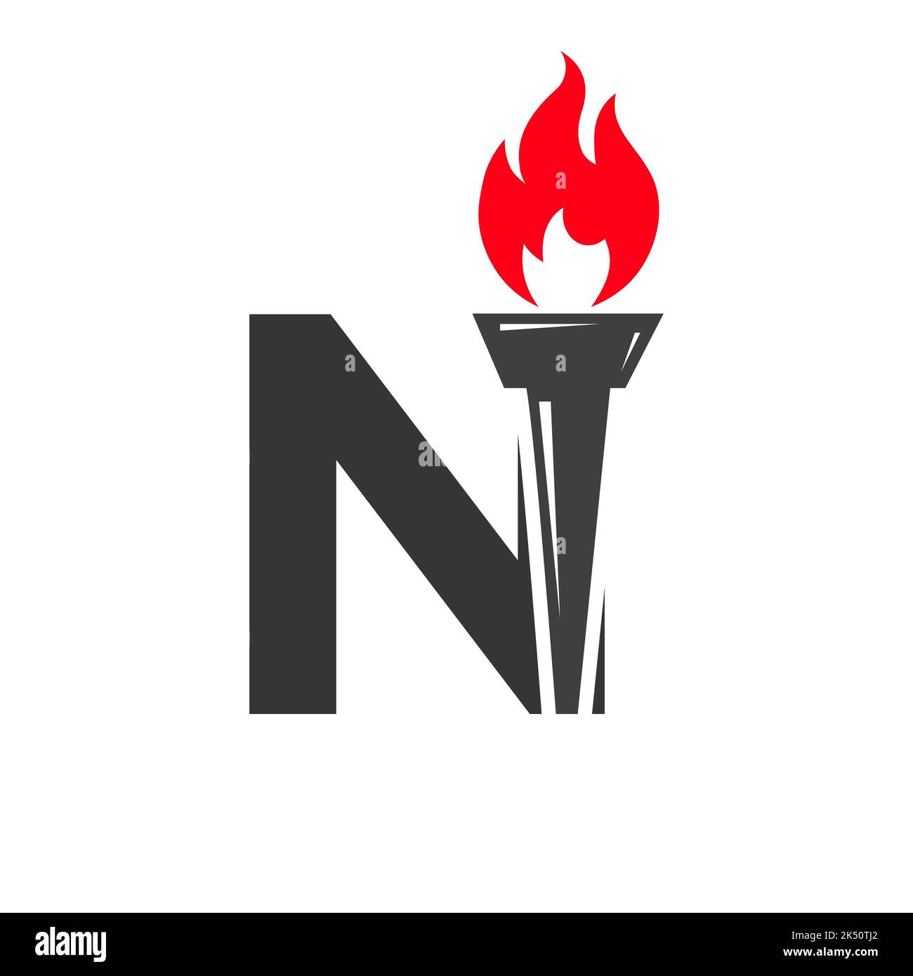 Lettera iniziale N concetto di torcia da fuoco con simbolo vettoriale icona di fiamma e torcia Illustrazione Vettoriale