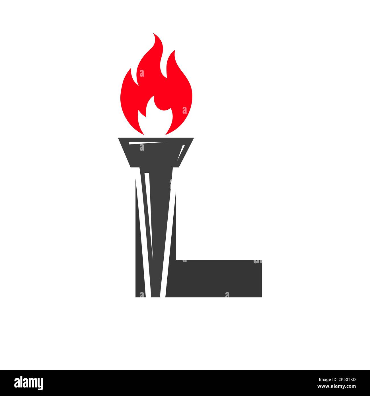 Lettera iniziale L concetto di torcia con icona di fuoco e torcia simbolo vettoriale Illustrazione Vettoriale