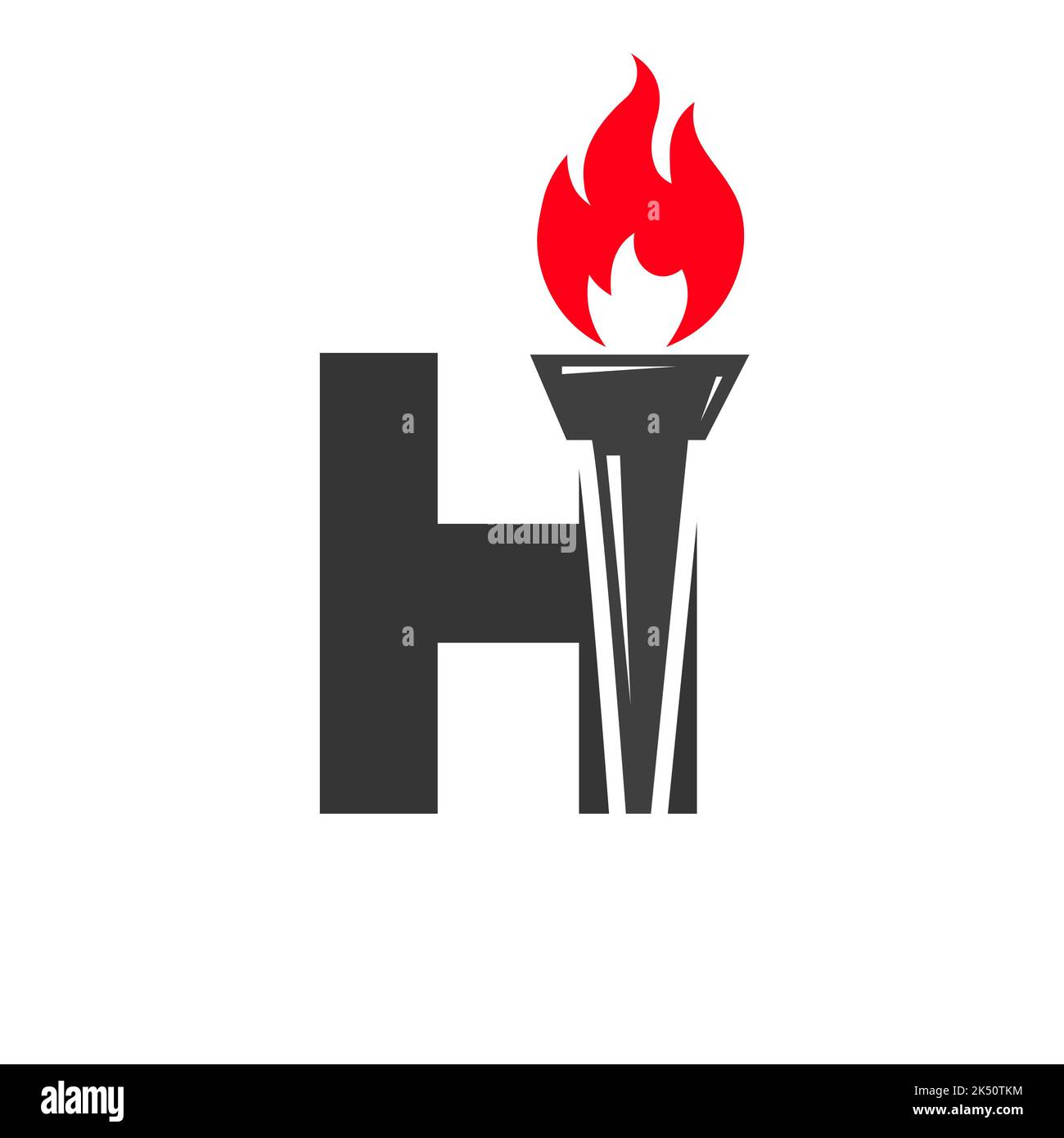 Lettera iniziale H concetto di torcia da fuoco con icona di fiamma e torcia simbolo vettoriale Illustrazione Vettoriale