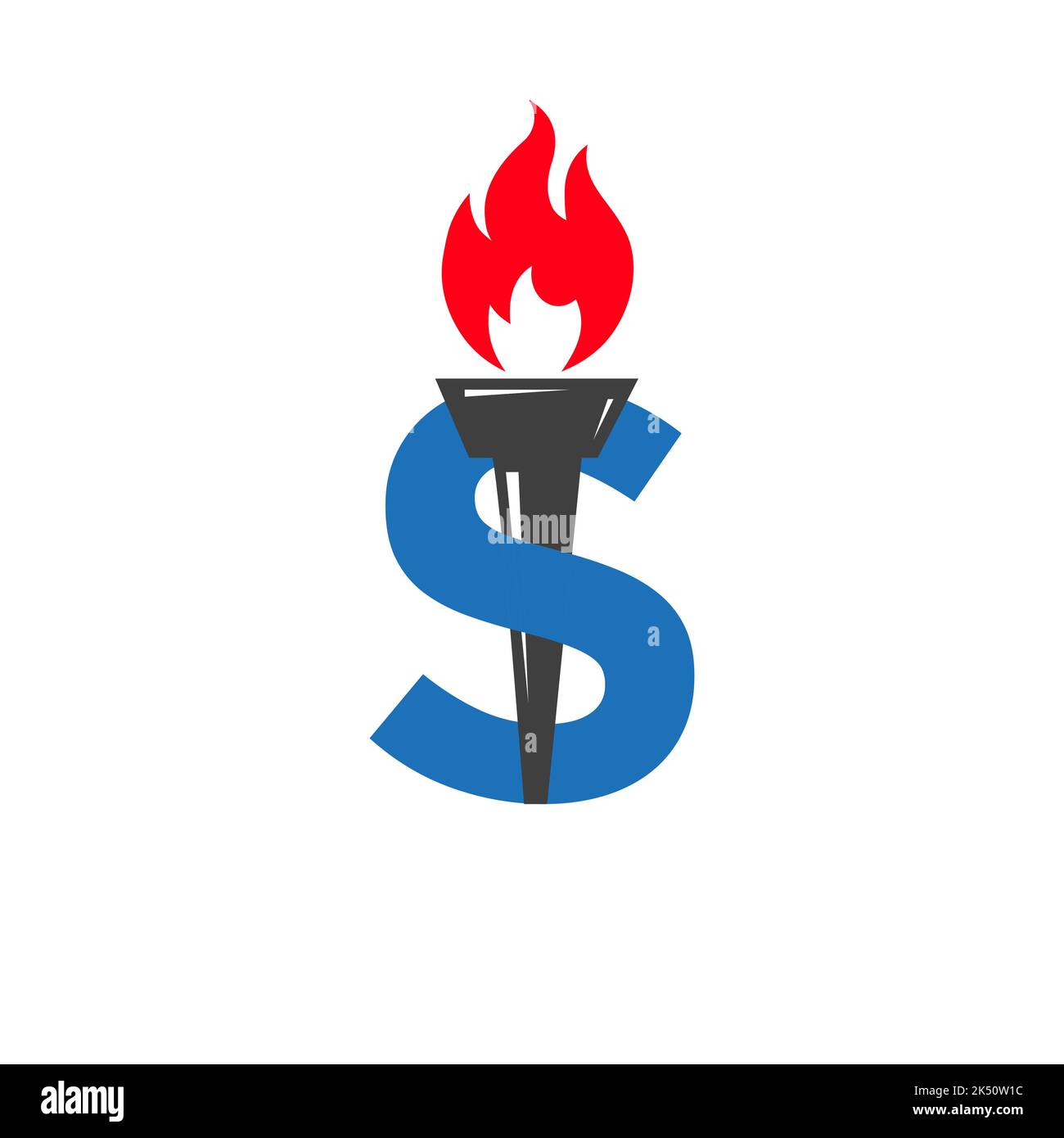 Lettera iniziale S concetto di torcia da fuoco con simbolo vettoriale icona di fiamma e torcia Illustrazione Vettoriale