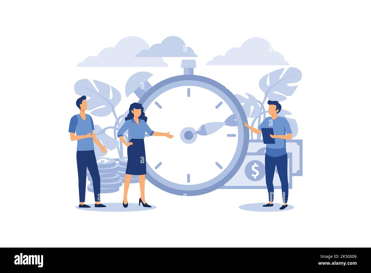 gli elementi grafici sono un investimento vantaggioso nell'investimento in un commercio riuscito in un periodo di tempo corto. Un team coeso di persone che lavorano su autobus Illustrazione Vettoriale