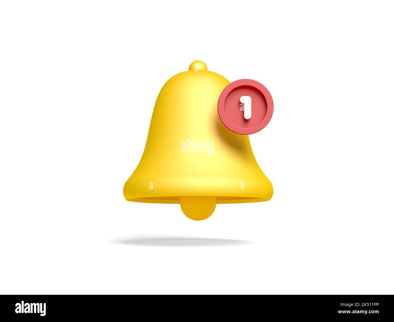 Campana di notifica gialla isolata su sfondo bianco. illustrazione 3d Foto Stock