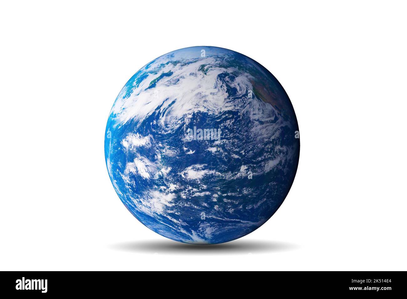 Pianeta Terra isolato su sfondo bianco con delicata ombra sfumata. Elementi di questa immagine forniti dalla NASA. Foto Stock