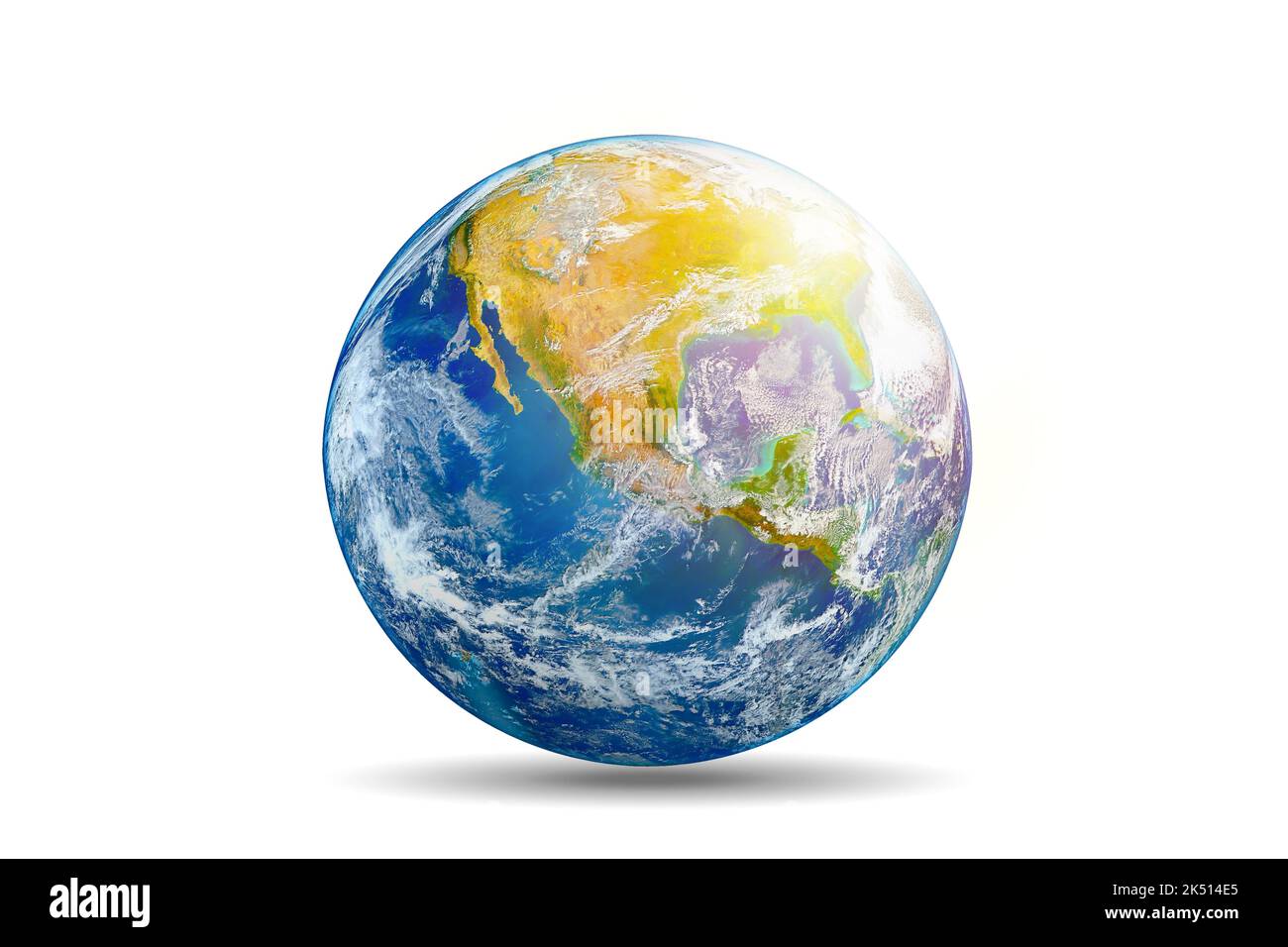 Pianeta Terra isolato su sfondo bianco con delicata ombra sfumata. Elementi di questa immagine forniti dalla NASA. Foto Stock