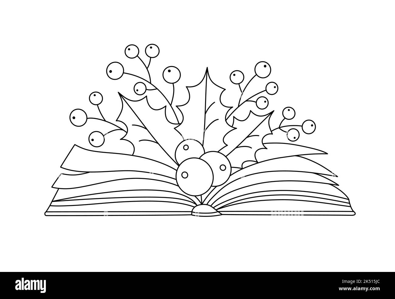 Elementi natalizi con un libro in stile lineare. Illustrazione Vettoriale