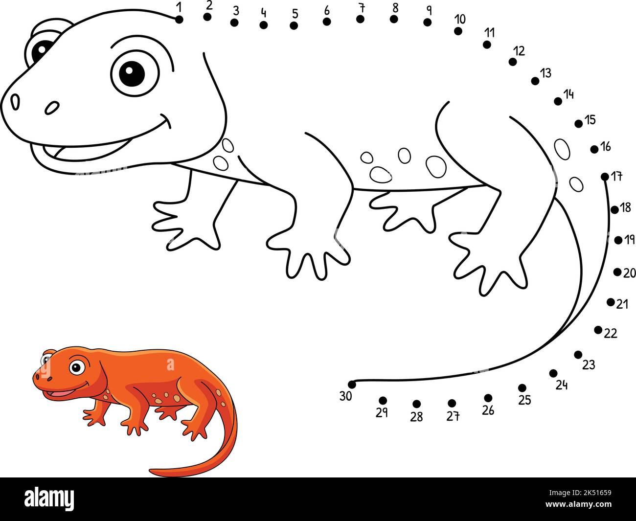 Pagina da punto a punto Newt animale isolato da colorare Illustrazione Vettoriale