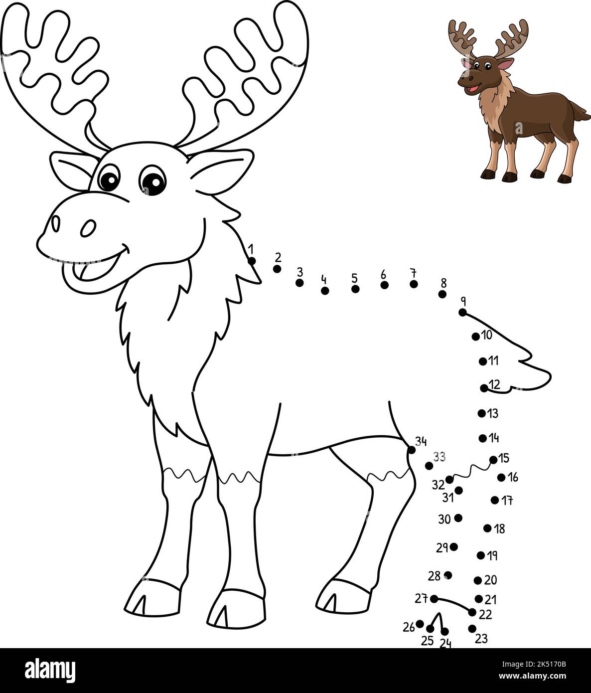 Punto a punto Moose animale isolato colorazione pagina Illustrazione Vettoriale